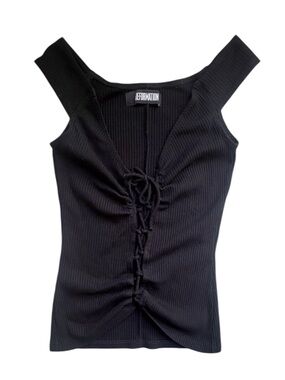 Reformation Black Ribbed Cap Sleeve Lace-Up Front Tank, sz XS